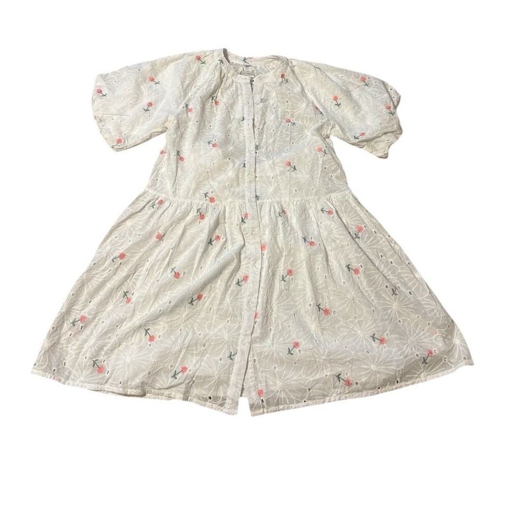 Nordstrom Stitch Drop White Eyelet Pink Floral Stitched  Women’s Dress Size L